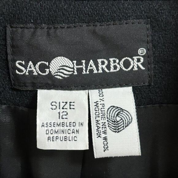 VTG 80s SAG HARBOR 100% Wool Velvet Collar Boyfriend Blazer in Solid Black SZ 12 - Picture 6 of 9